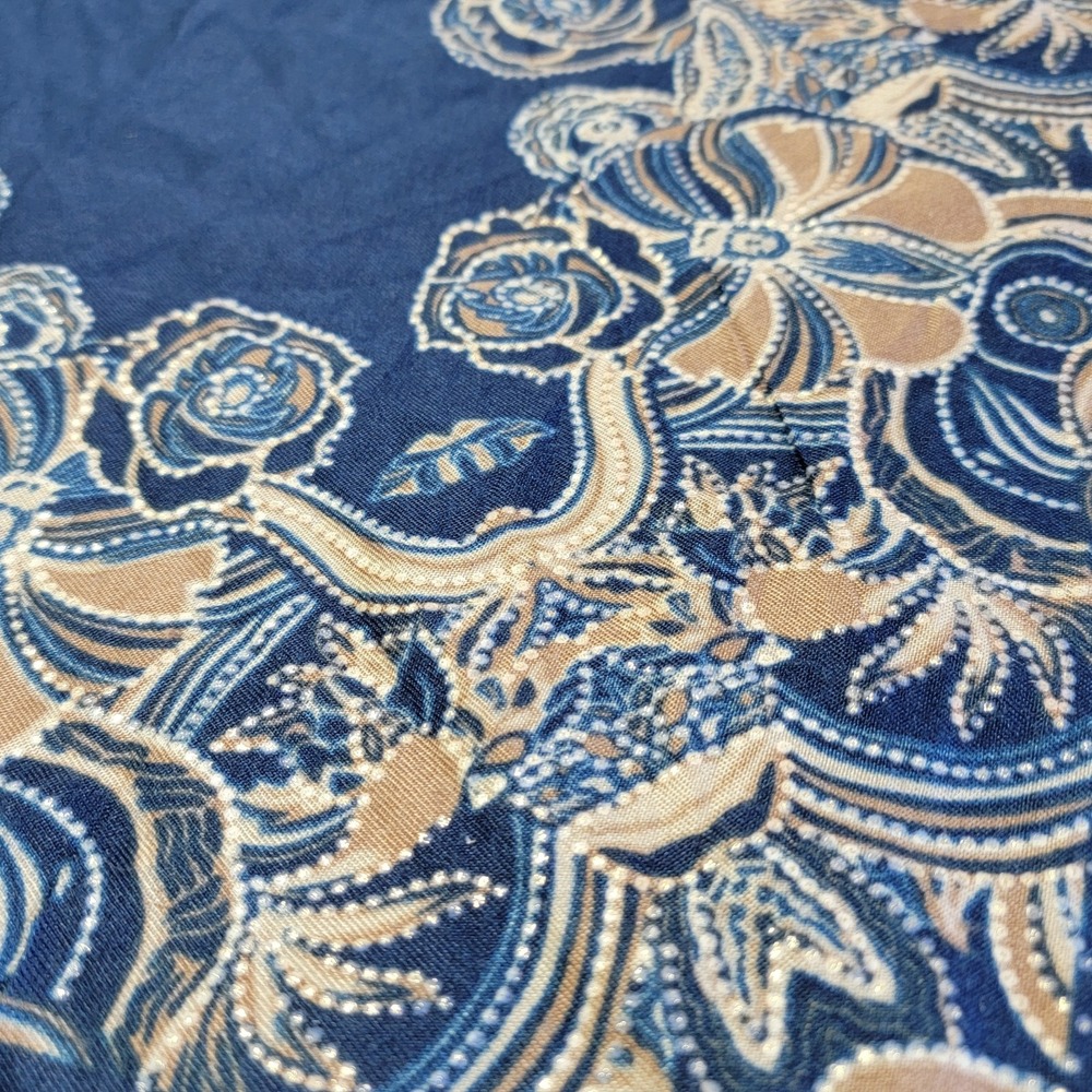 Vintage Navy Blue Large XL Scarf 72"/32" Brown Gold Roses Soft Fabric Romantic - Picture 5 of 8